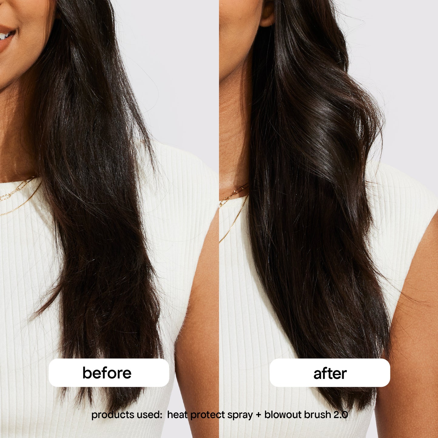 before and after with heat protect spray + blowout brush 