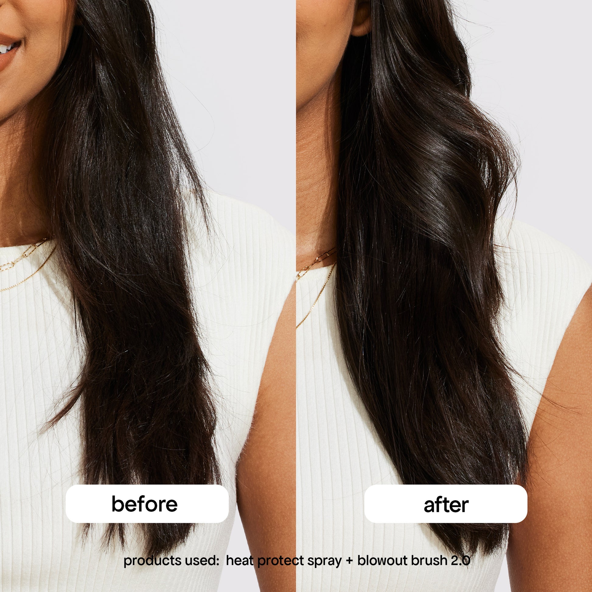 before and after with heat protect spray + blowout brush 