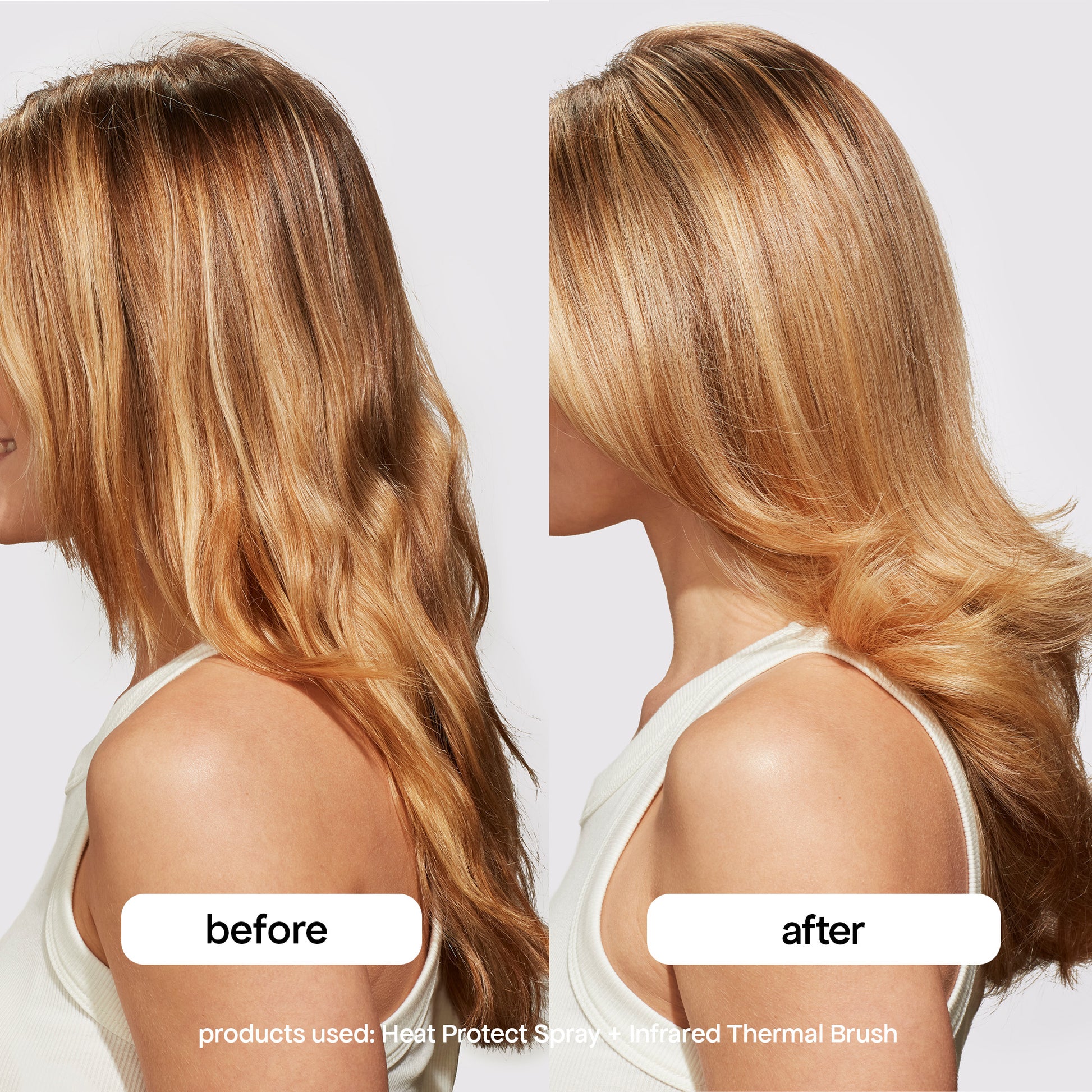 before and after heat protect + infrared brush