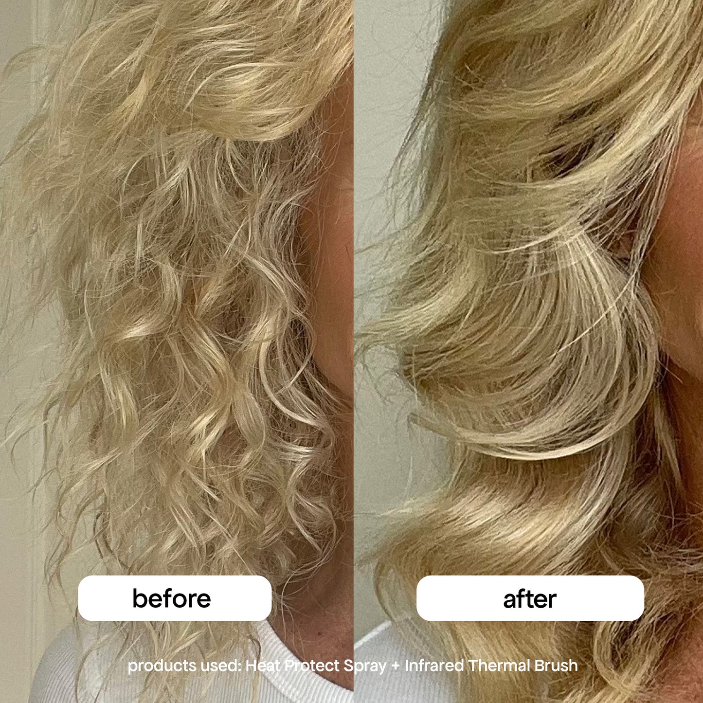 before and after with heat protect + infrared brush
