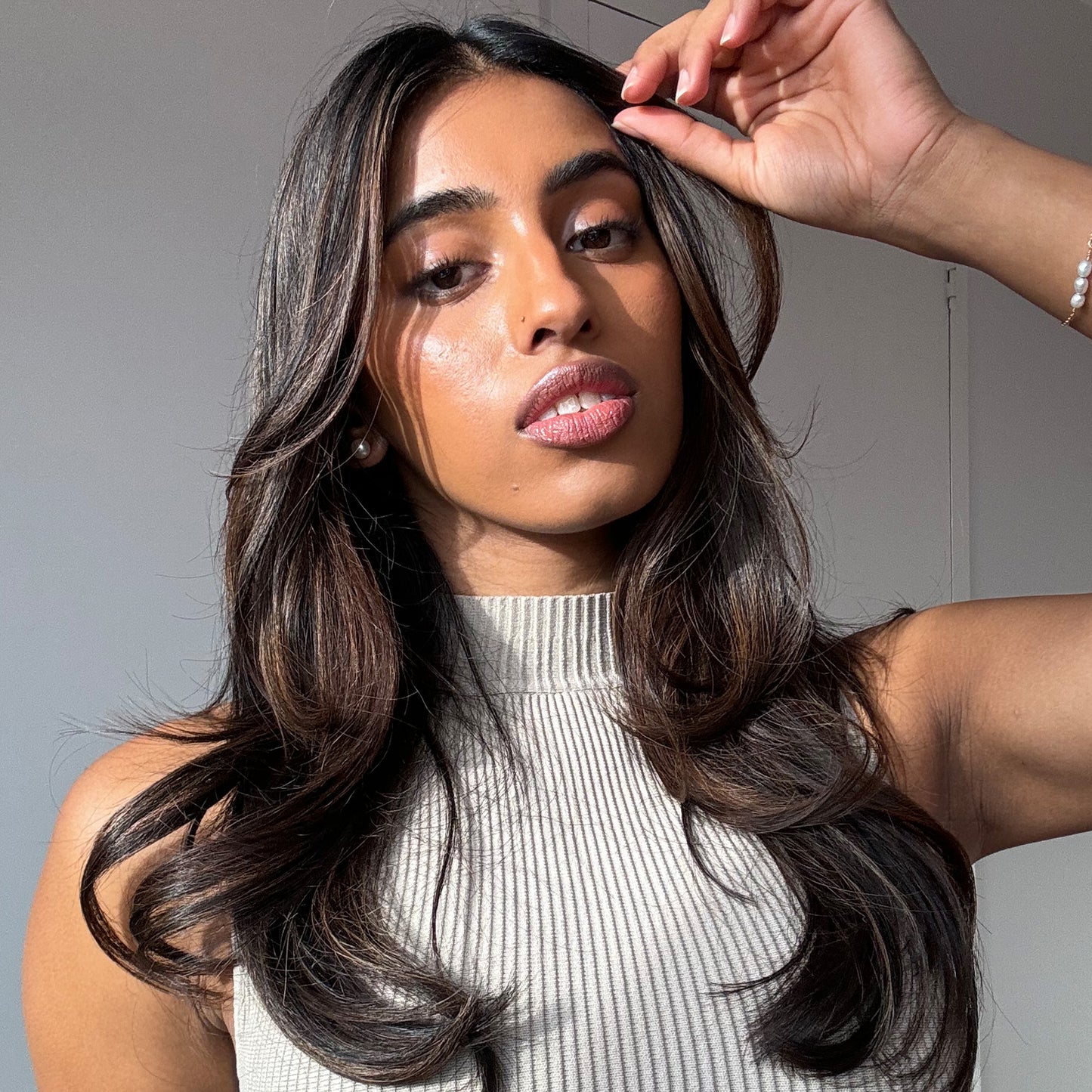 model with blown out hair 